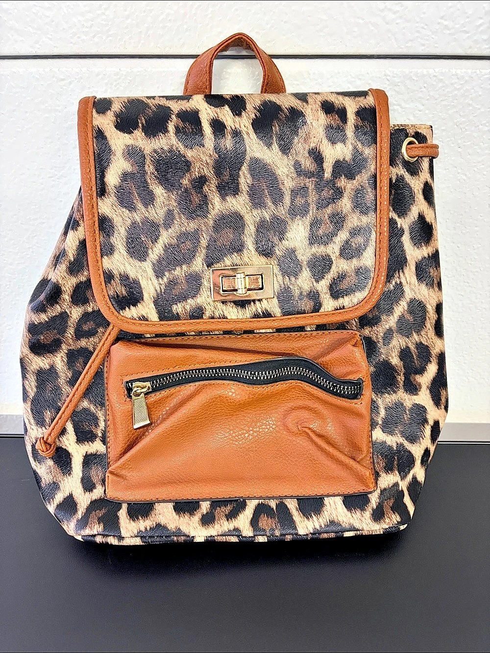 Leopard Print Backpack Brown